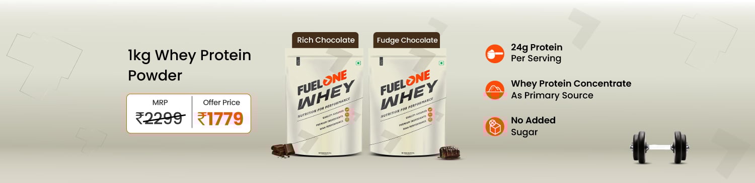Fuel One Whey Protein Powder, 1 kg (2.2 lb), Rich Chocolate & Fudge Chocolate | MRP - 2299 | Price - 1779