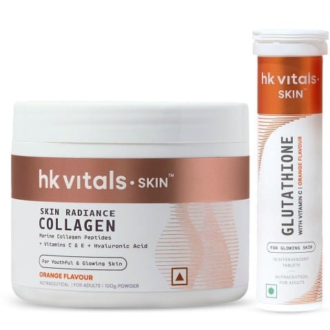HealthKart HK Vitals Skin Radiance Collagen 100 g Orange with HK Vitals Glutathione Effervescent,  15 tablet(s)  Orange
