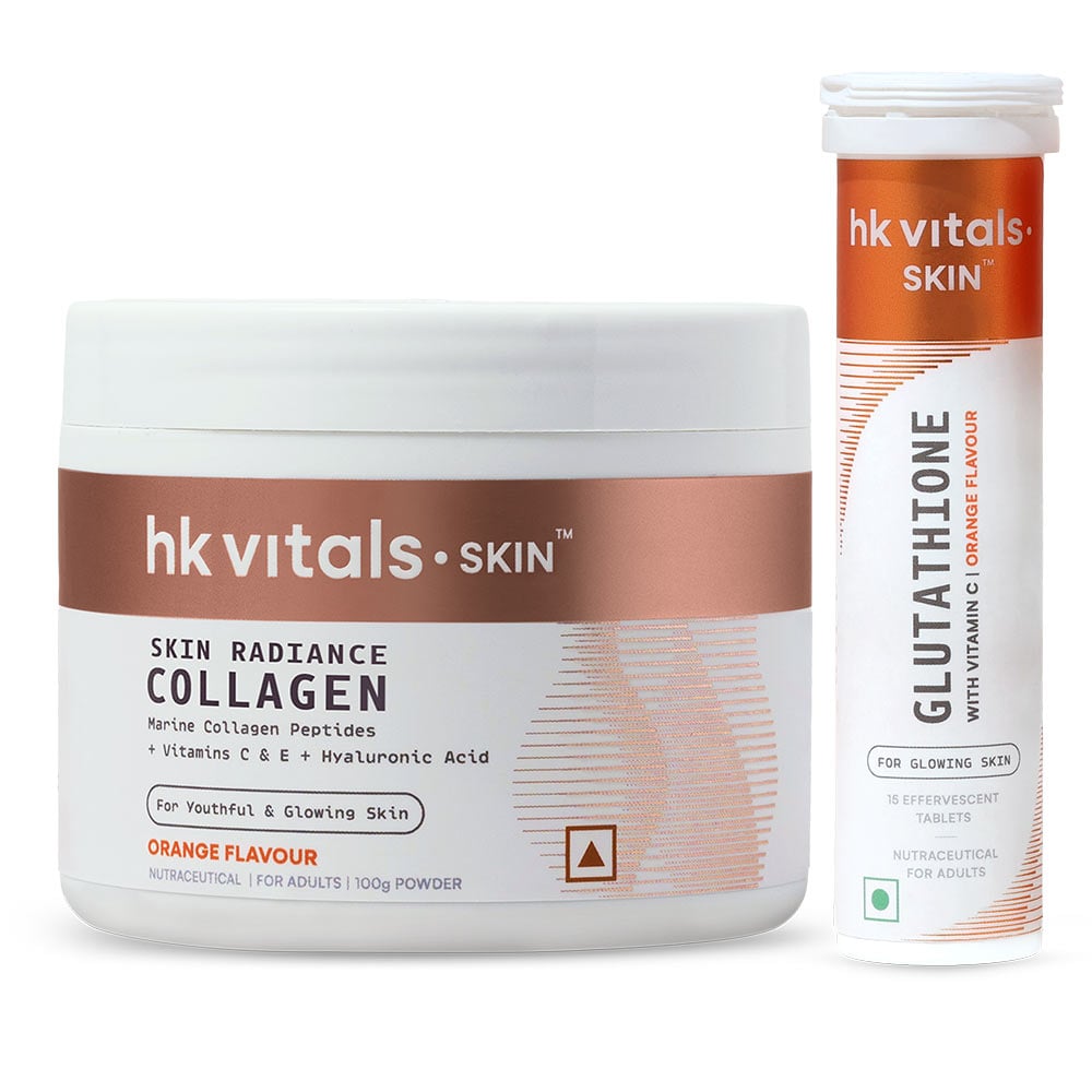 HealthKart HK Vitals Skin Radiance Collagen 100 g Orange with HK Vitals Glutathione Effervescent,  15 tablet(s)  Orange