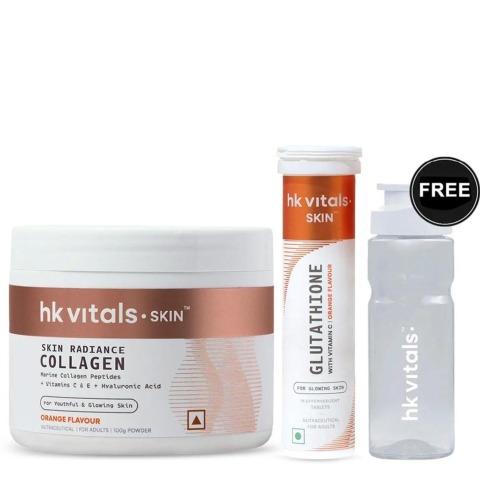 HealthKart HK Vitals Skin Radiance Collagen 100 g Orange with HK Vitals Glutathione Effervescent, 15 tablet(s) Orange