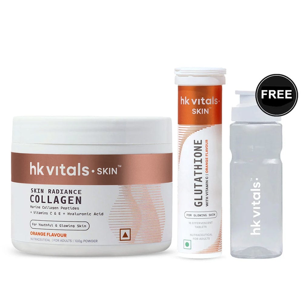HealthKart HK Vitals Skin Radiance Collagen 100 g Orange with HK Vitals Glutathione Effervescent, 15 tablet(s) Orange