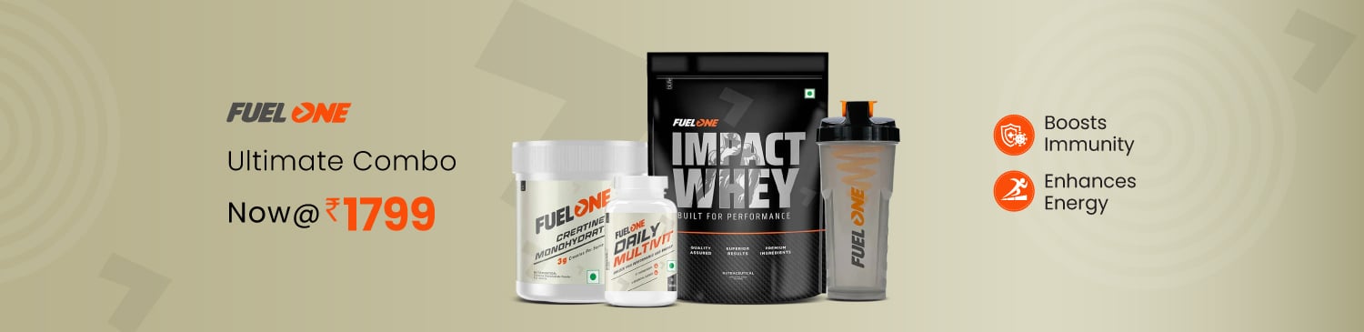Fuel One Impact Whey Protein 1kg Chocolate & Creatine Monohydrate 100g & Daily Multivitamin 30 Tabs & Shaker Combo | Offer Price - 1799
