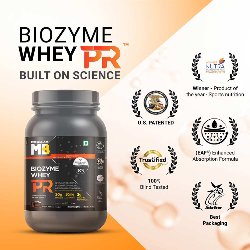 5 - MuscleBlaze Biozyme Whey PR,  2.2 lb  Chocolate Fudge