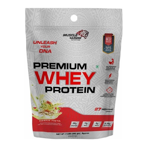 1 - Muscle Garage Premium Whey Protein,  2 lb  Kesar Pista 