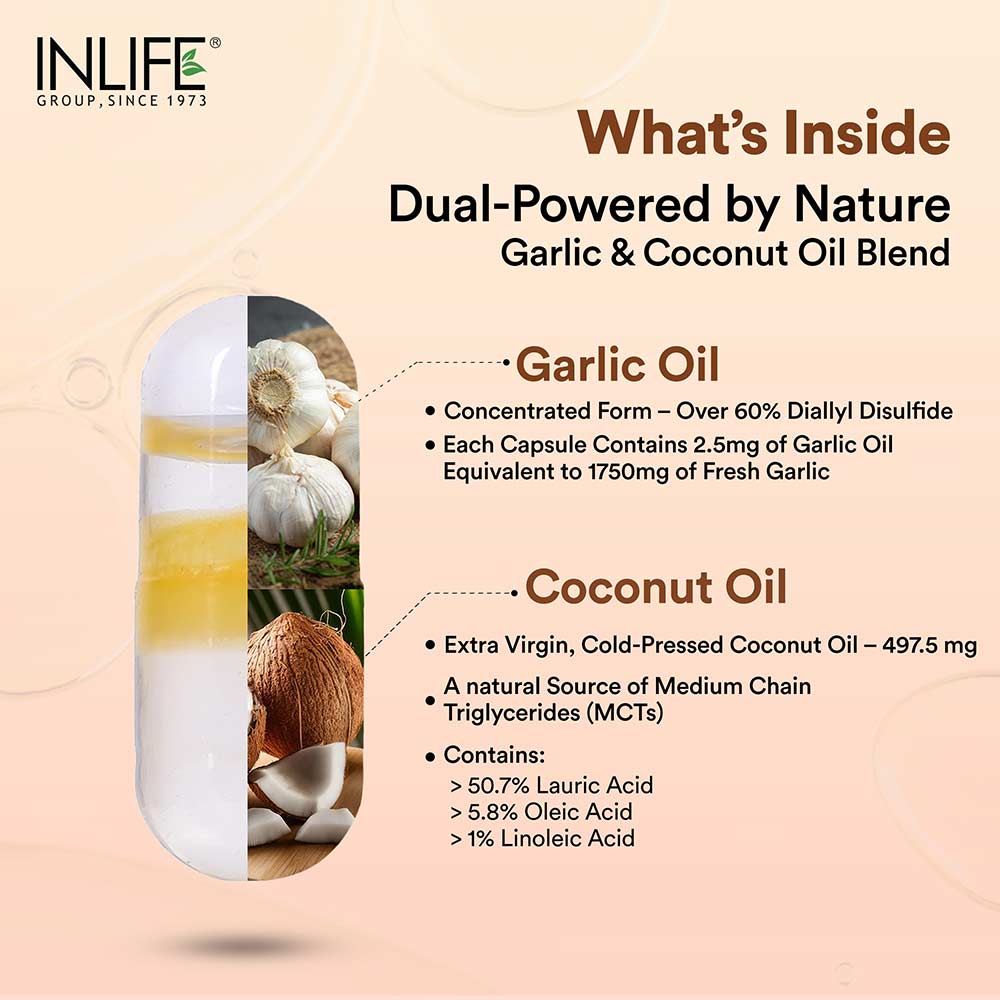 6 - INLIFE Natural Garlic Oil 0.5% with Coconut Oil,  60 veggie capsule(s) 
