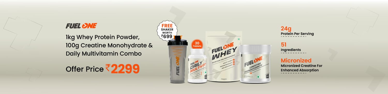 Fuel One Whey Protein Powder 1 kg Rich Chocolate & 100g Creatine Monohydrate & Daily Multivitamin 30 Tabs Combo | Offer Price - 2299 + free Shaker
