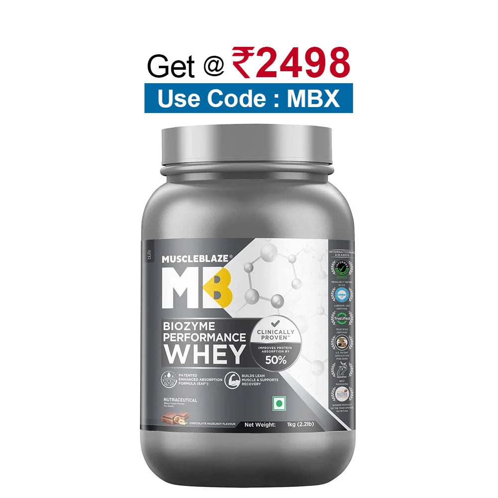 MuscleBlaze Biozyme Performance Whey, 2.2 lb Chocolate Hazelnut