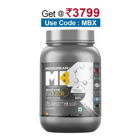 MuscleBlaze Biozyme Iso-Zero,  2.2 lb  Low Carb Tropical Mango