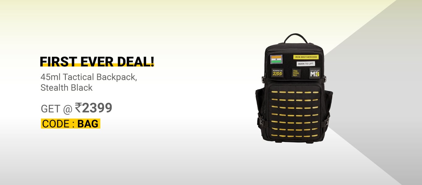 First Ever Deal: MuscleBlaze Tactical Backpack 45L Stealth Black @ 2399 via code
