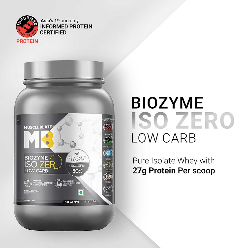 2 - MuscleBlaze Biozyme Iso-Zero,  2.2 lb  Low Carb Unflavoured