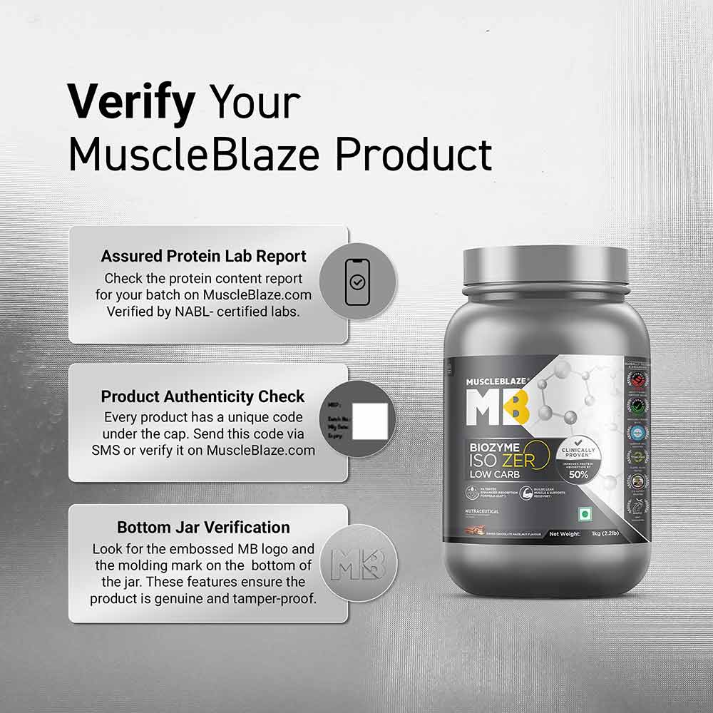 1 - MuscleBlaze Biozyme Iso-Zero, 2.2 lb Low Carb Swiss Chocolate Hazelnut - Low Sweetness