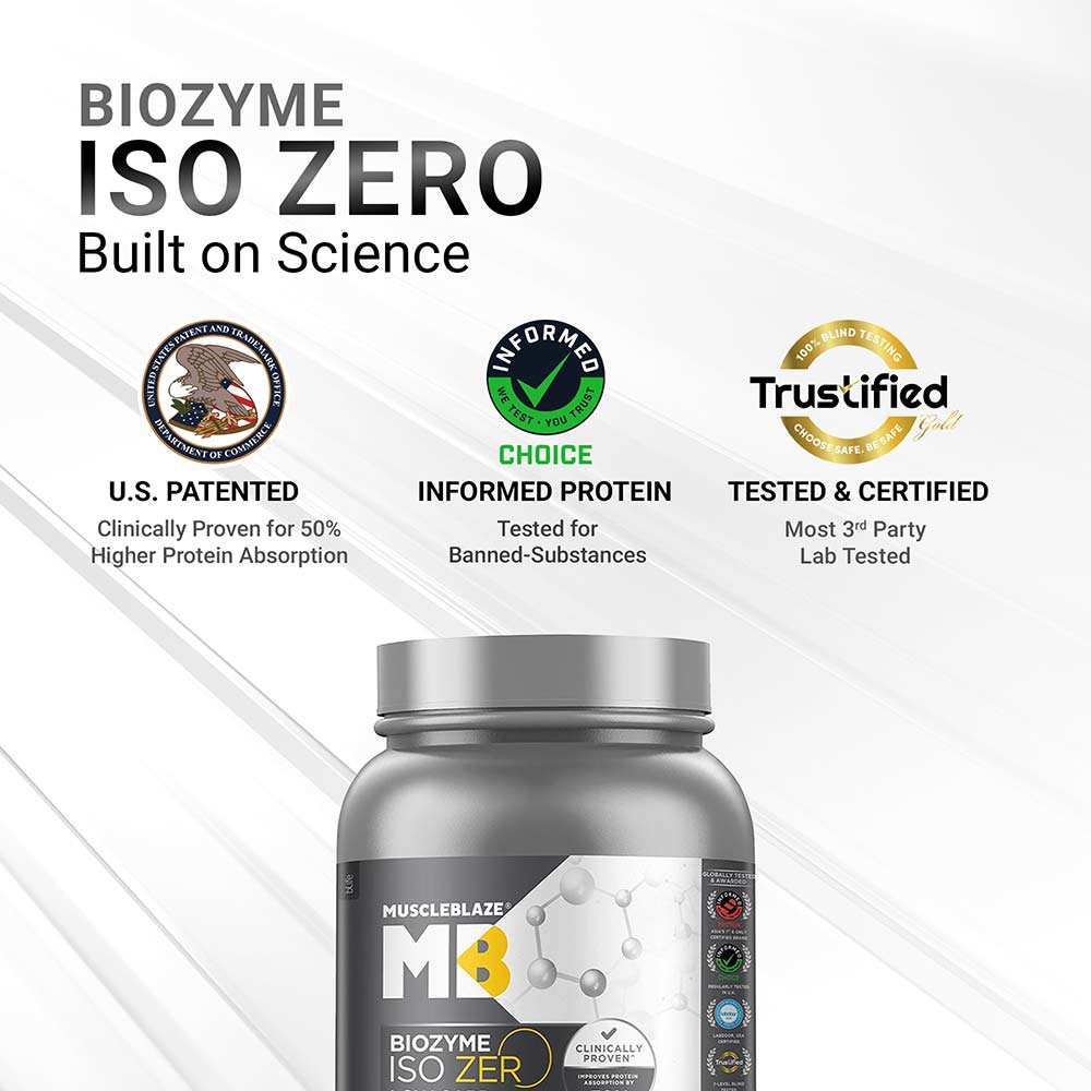 5 - MuscleBlaze Biozyme Iso-Zero, 2.2 lb Low Carb Swiss Chocolate Hazelnut - Low Sweetness