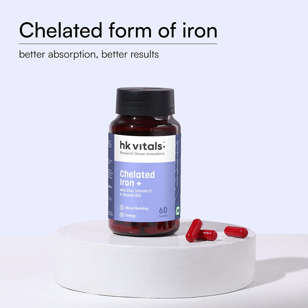 3 - HK Vitals Chelated Iron + with Zinc Vitamin B12 & Vitamin C, 60 capsules
