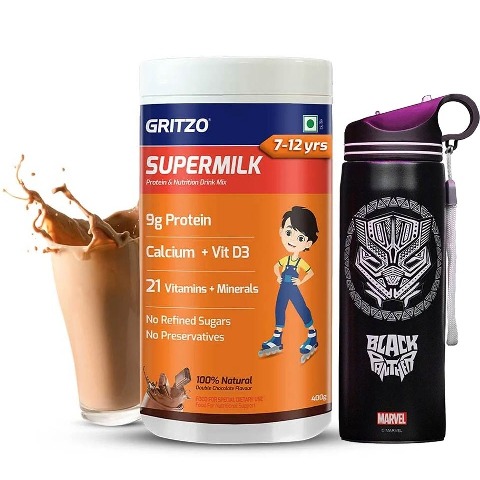 Supermilk Overall Growth for Boy 7 to 12 Yrs 400g and 700ml Black Panther Sipper Combo
