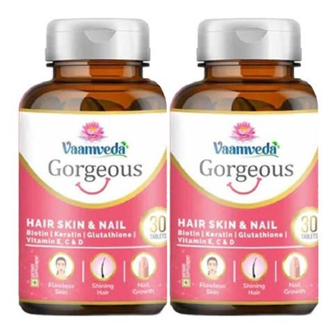 1 - Vaamveda Biotin Keratin L Glutathione Vitamin C E Hair Skin Nail Hair Growth,  30 tablet(s)  Supplements (Pack of 2) 