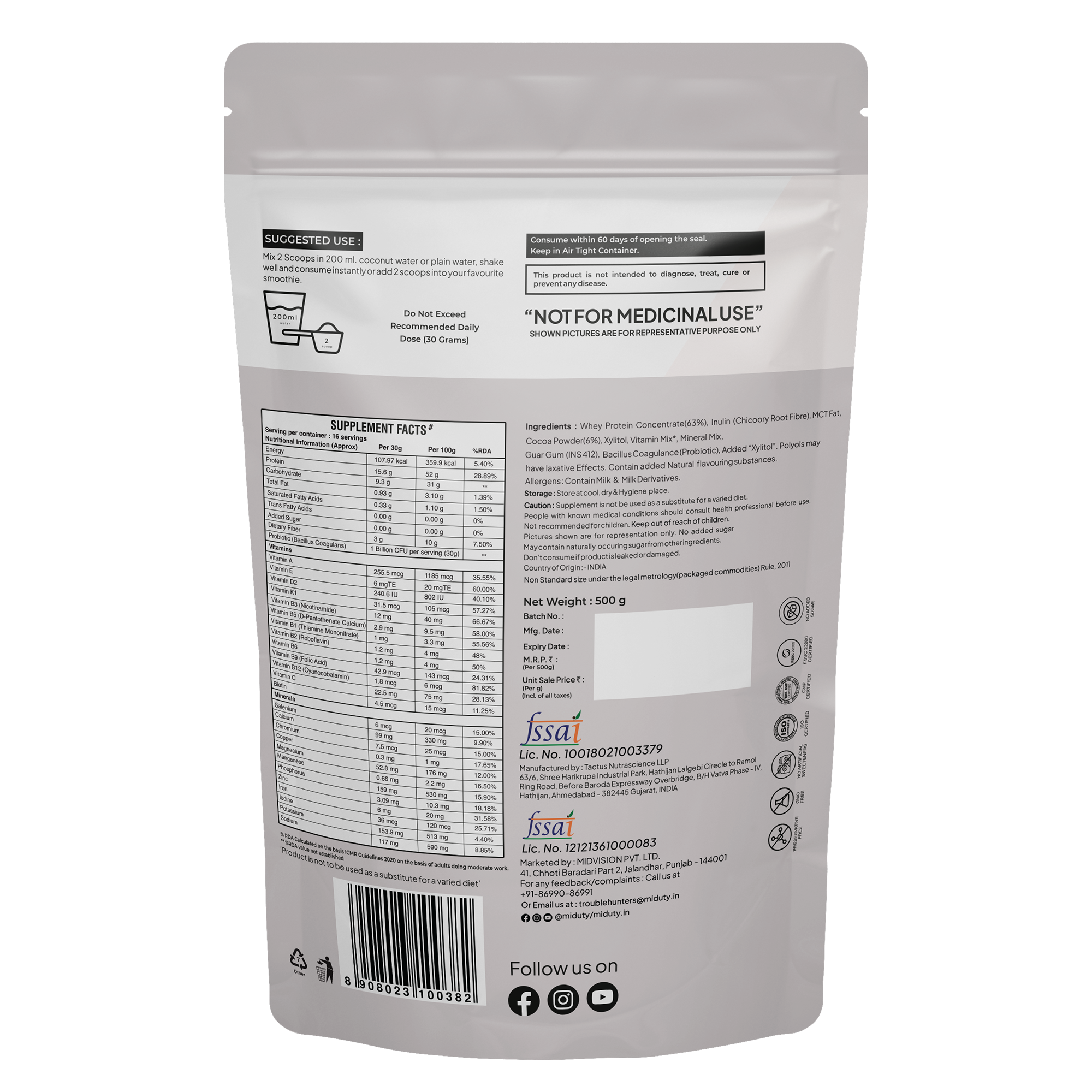 2 - Miduty Fit and Lean Protein Shake,  1.1 lb  Chocolate 