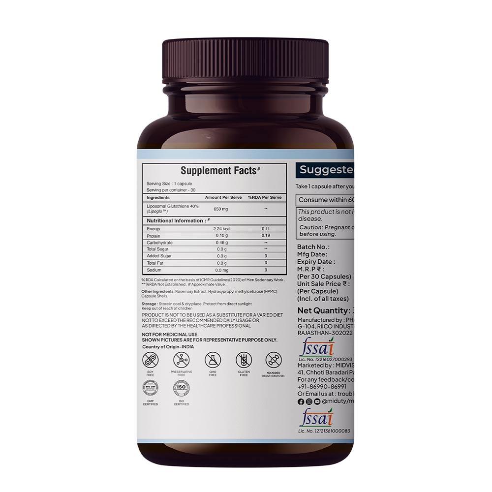 7 - Miduty Liposomal Glutathione,  Unflavoured  30 capsules 