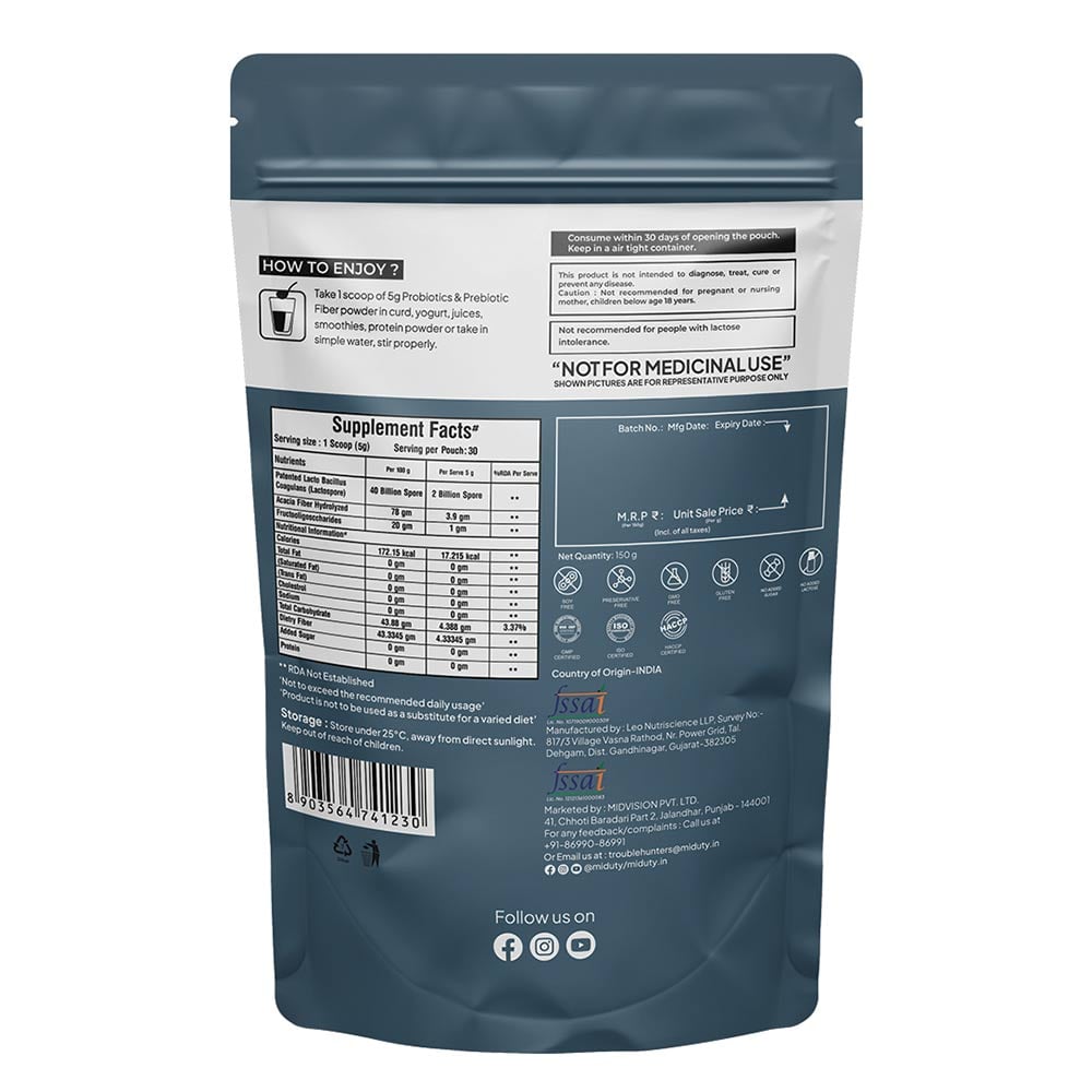 2 - Miduty Probiotics & Prebiotic Fiber,  150 g  Unflavoured 