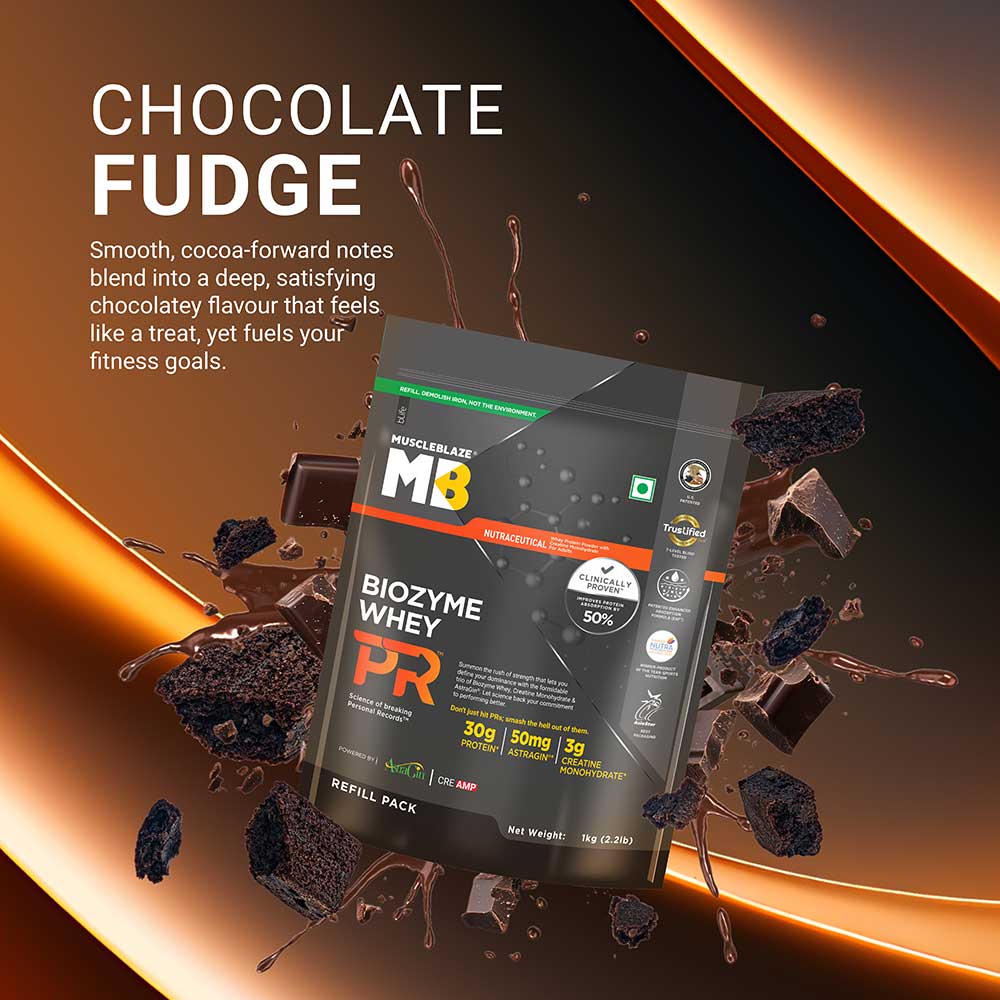 3 - MuscleBlaze Biozyme Whey PR,  2.2 lb  Refill Pouch Chocolate Fudge