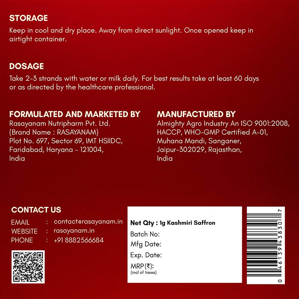 12 - Rasayanam Kashmiri Saffron Mongra,  Natural  1 g 