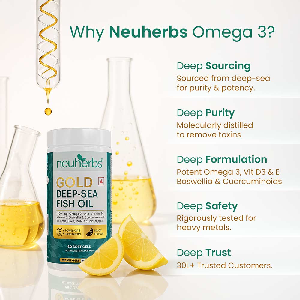 4 - Neuherbs Gold Deep Sea 6X Omega 3 Fish Oil Lemon Flavour,  60 softgels 