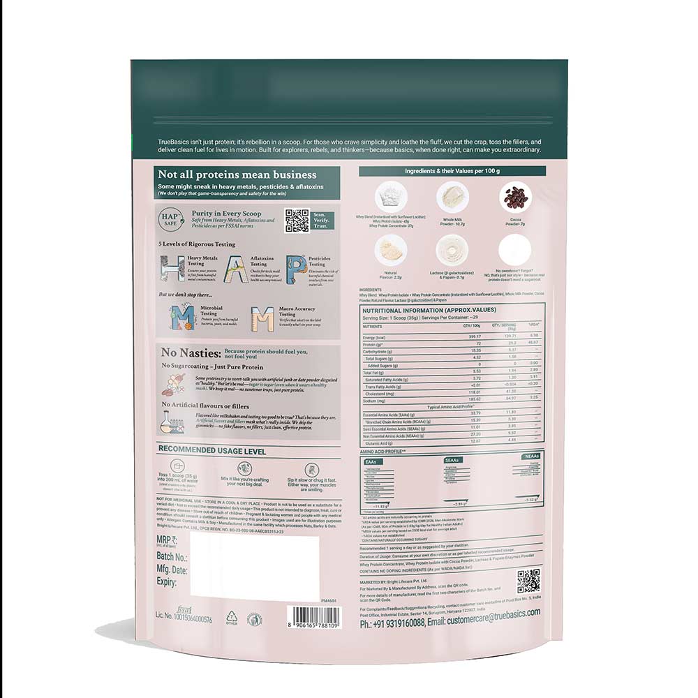 13 - TrueBasics Clean Whey Protein (Isolate + Concentrate),  2.2 lb  Chocolate (Refill Pack)