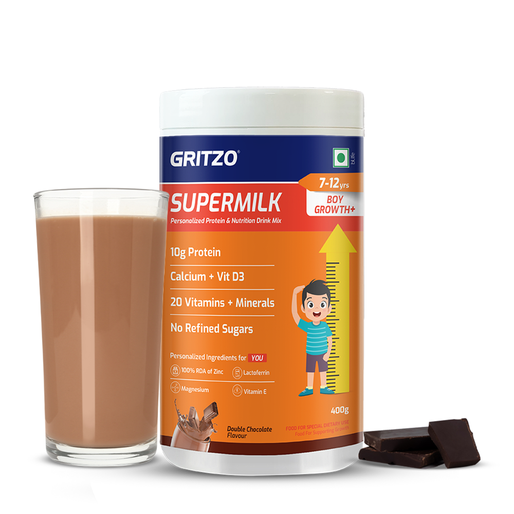 1 - Supermilk Height+ for Boy 7 to 12 years,  400 g  Double Chocolate  7-12 Yrs  Boy  Height+  With Unrefined Sugar 