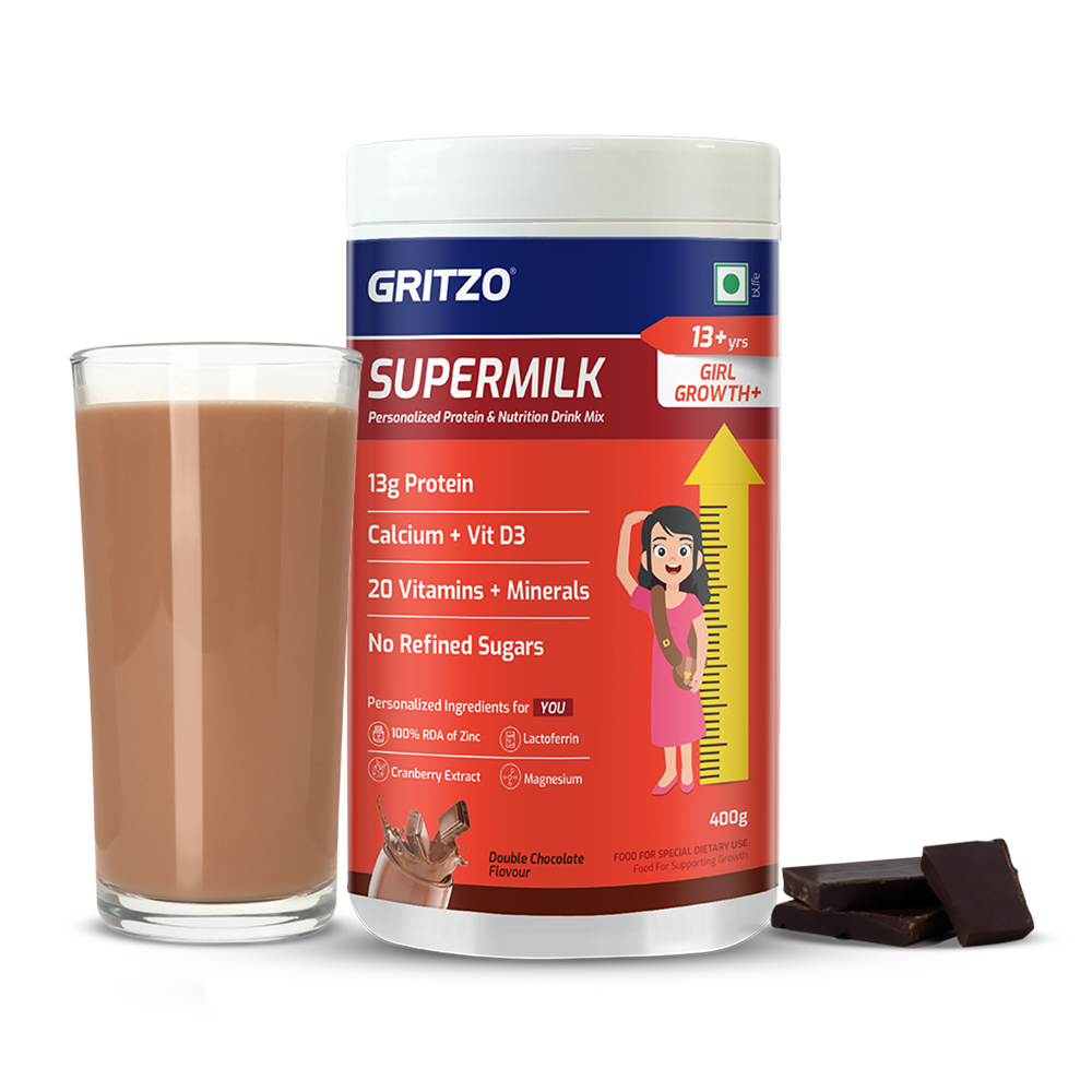 1 - Supermilk Height+ for Girl 13+ years, 400 g Double Chocolate 13+ Yrs Girl Height+ With Unrefined Sugar