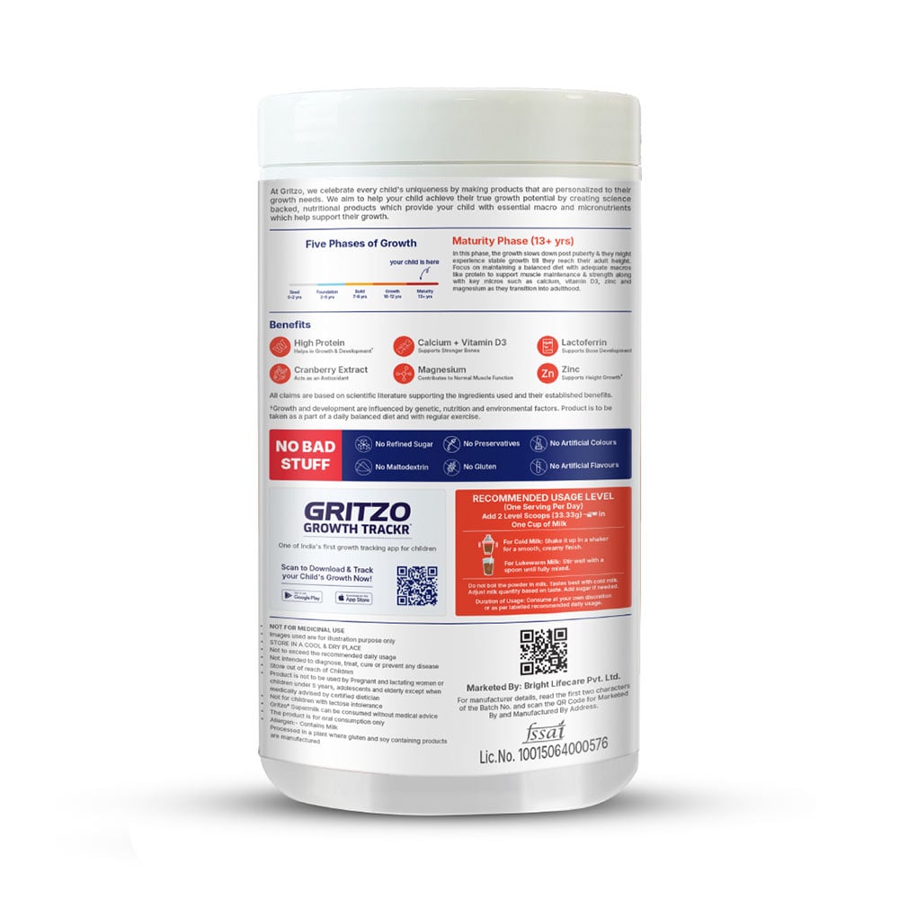 3 - Supermilk Gritzo Height+ for 13+ Yrs Girls Personalized Protein & Nutrition Drink Mix,  400 g  Cafe Mocha