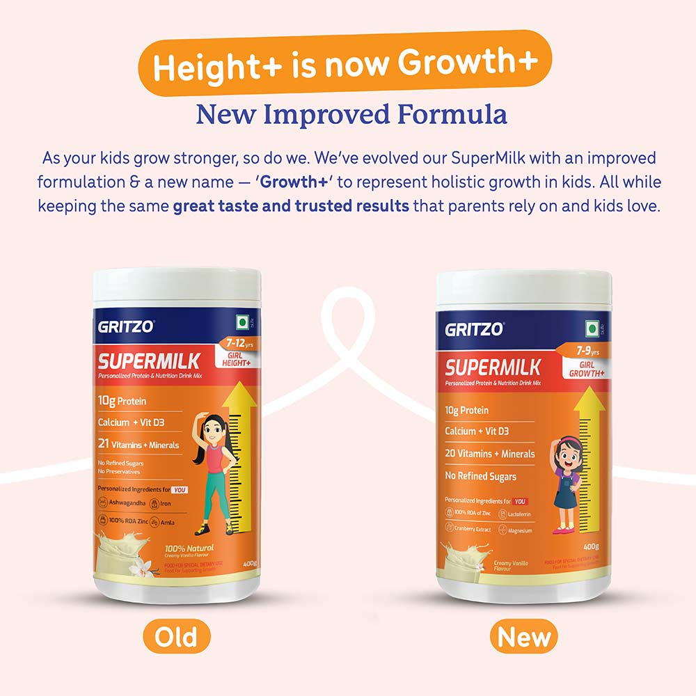 Supermilk Gritzo Growth+(Formerly Height+) for Girl 7 to 9 years, 400 g Creamy Vanilla
