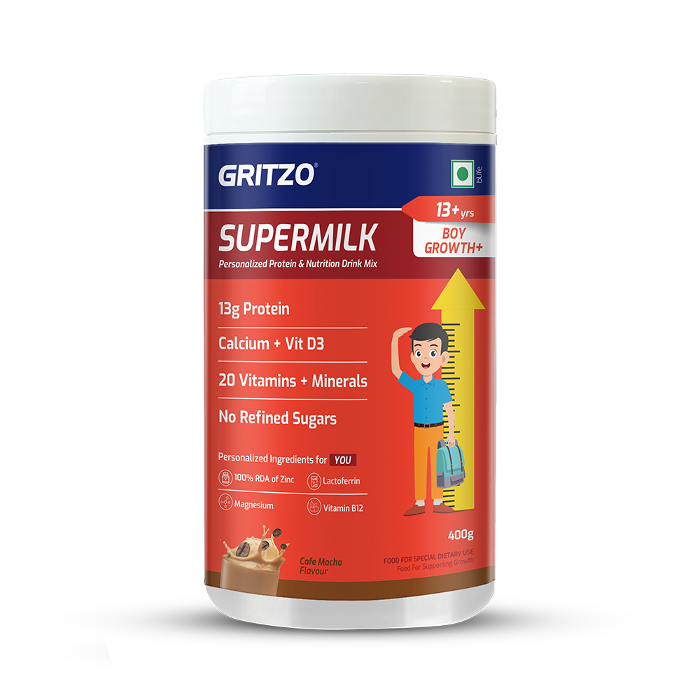 Supermilk Growth+(Formerly Height+) for Boy 13+ years, 400 g Cafe Mocha 13+ Yrs Boy Growth+(Formerly Height+) With Unrefined Sugar
