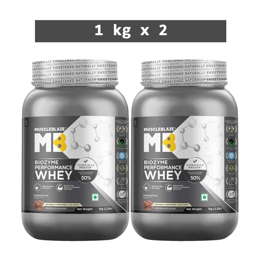 MuscleBlaze Biozyme Performance Whey, 4.4 lb Less Sweet Chocolate