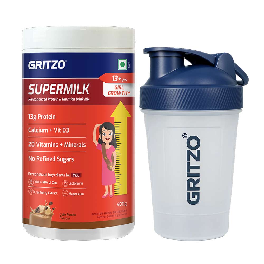 Supermilk Growth+ for Girl 13+ years 400g Cafe Mocha and Shaker Combo