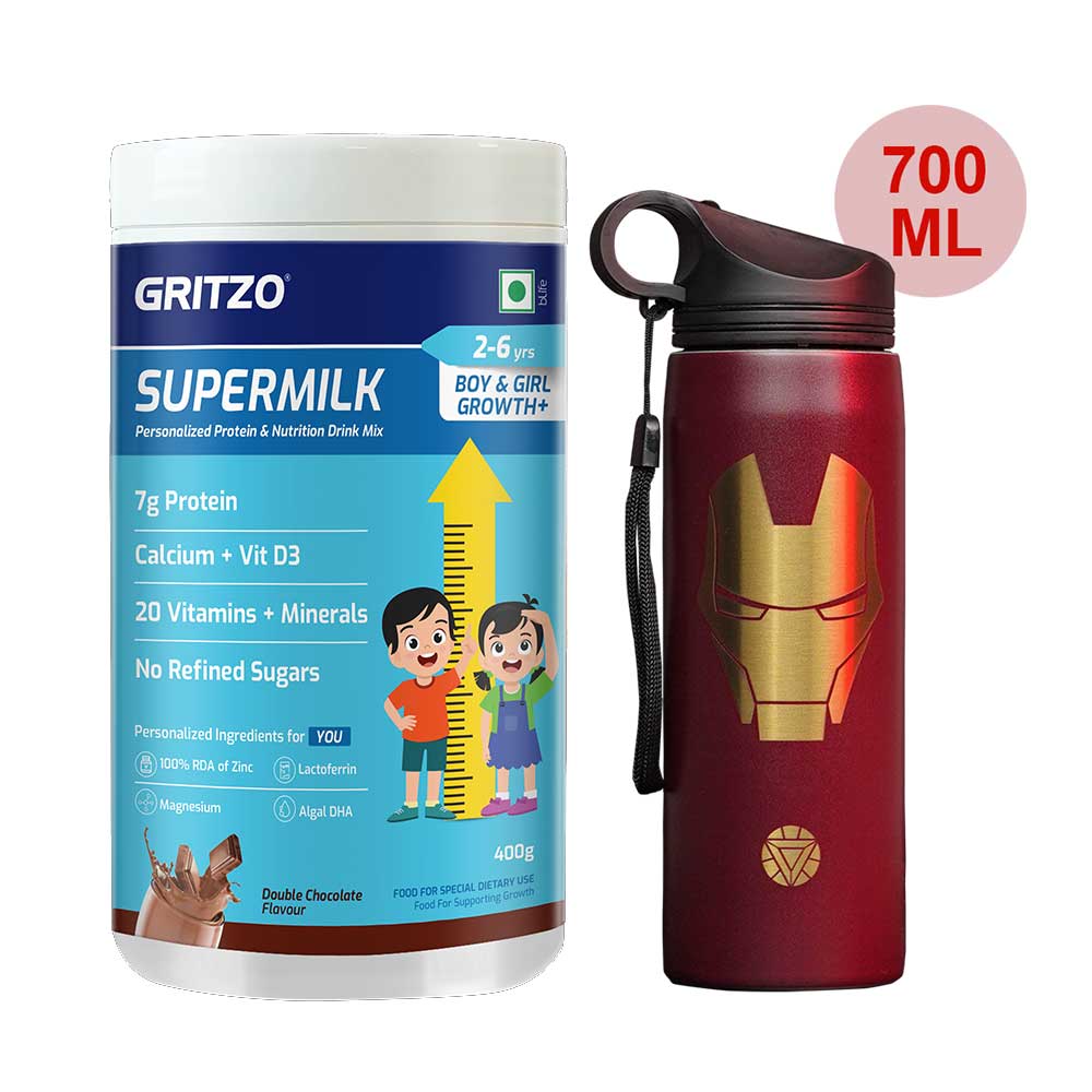 Supermilk Growth+ for Boy/Girl 2 to 6 Yrs 400g and 700ml Iron Man Sipper Combo