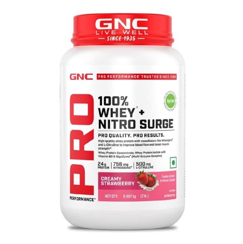 1 - GNC Pro Performance 100% Whey + Nitro Surge, 2 lb Creamy Strawberry