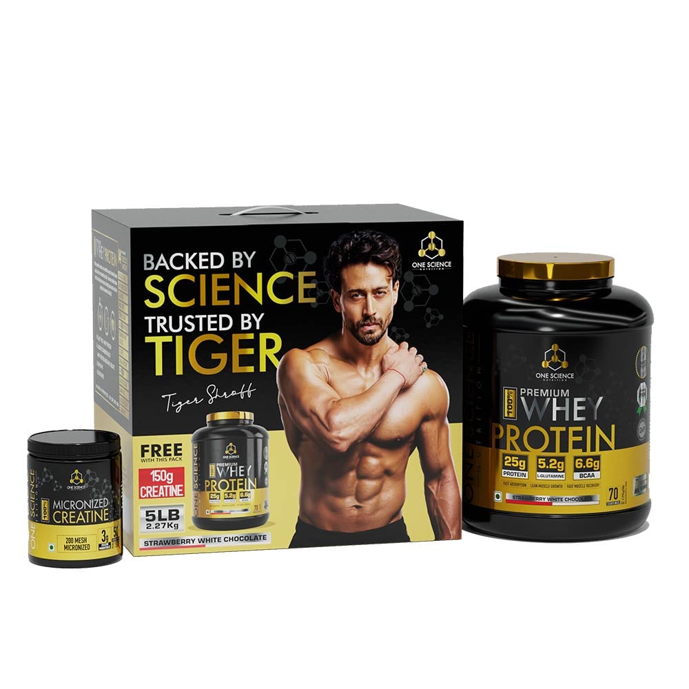 2 - One Science 100% Premium Whey Protein,  5 lb  Strawberry White Chocolate - with Free 150g Creatine 