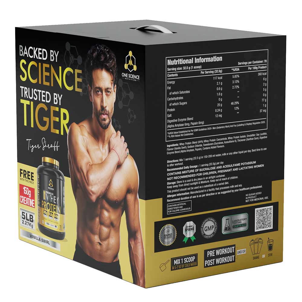 4 - One Science 100% Premium Whey Protein,  5 lb  Vanilla Swirl - with Free 150g Creatine 