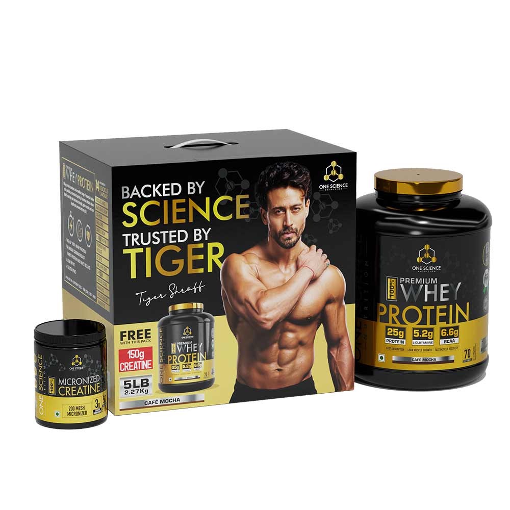 2 - One Science 100% Premium Whey Protein,  5 lb  Cafe Mocha - with Free 150g Creatine 