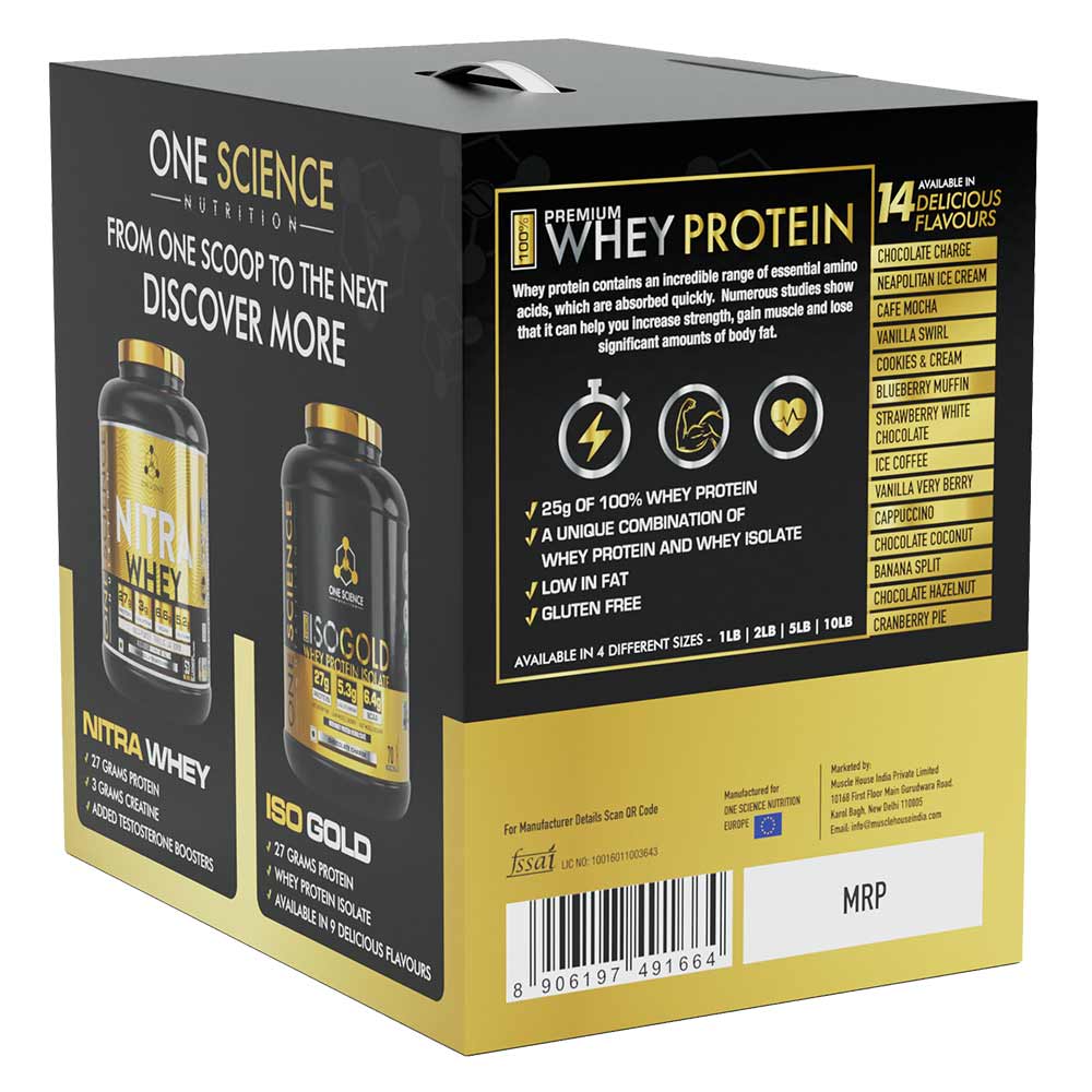 3 - One Science 100% Premium Whey Protein,  5 lb  Chocolate Charge - with Free 150g Creatine 