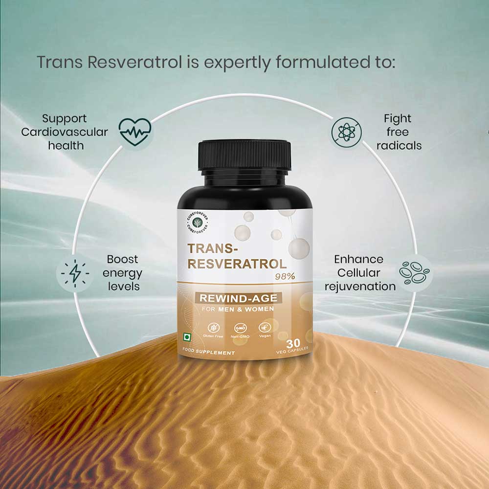 5 - CUREFOREVER Trans-Resveratrol 98% 250mg,  30 veggie capsule(s) 