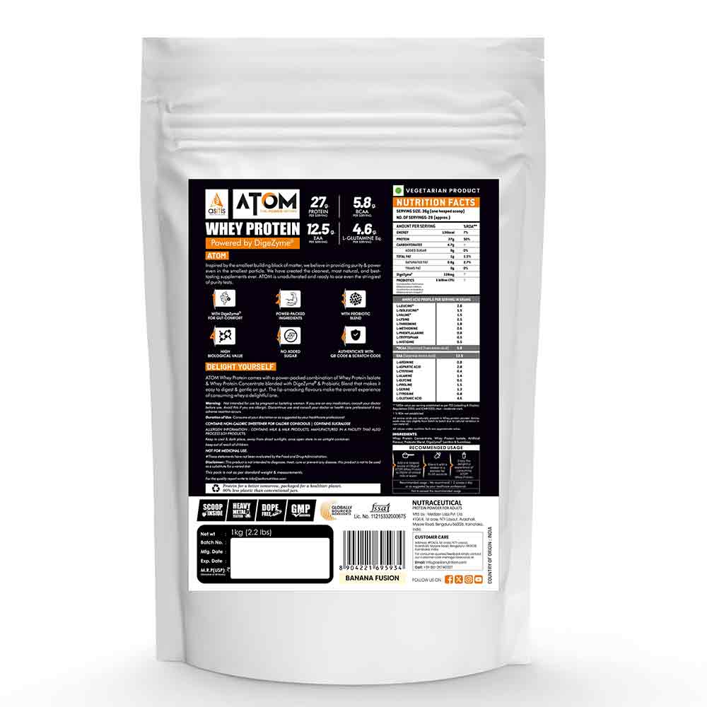 2 - AS-IT-IS Nutrition ATOM Whey Protein with Enzymes,  2.2 lb  Banana Fusion 