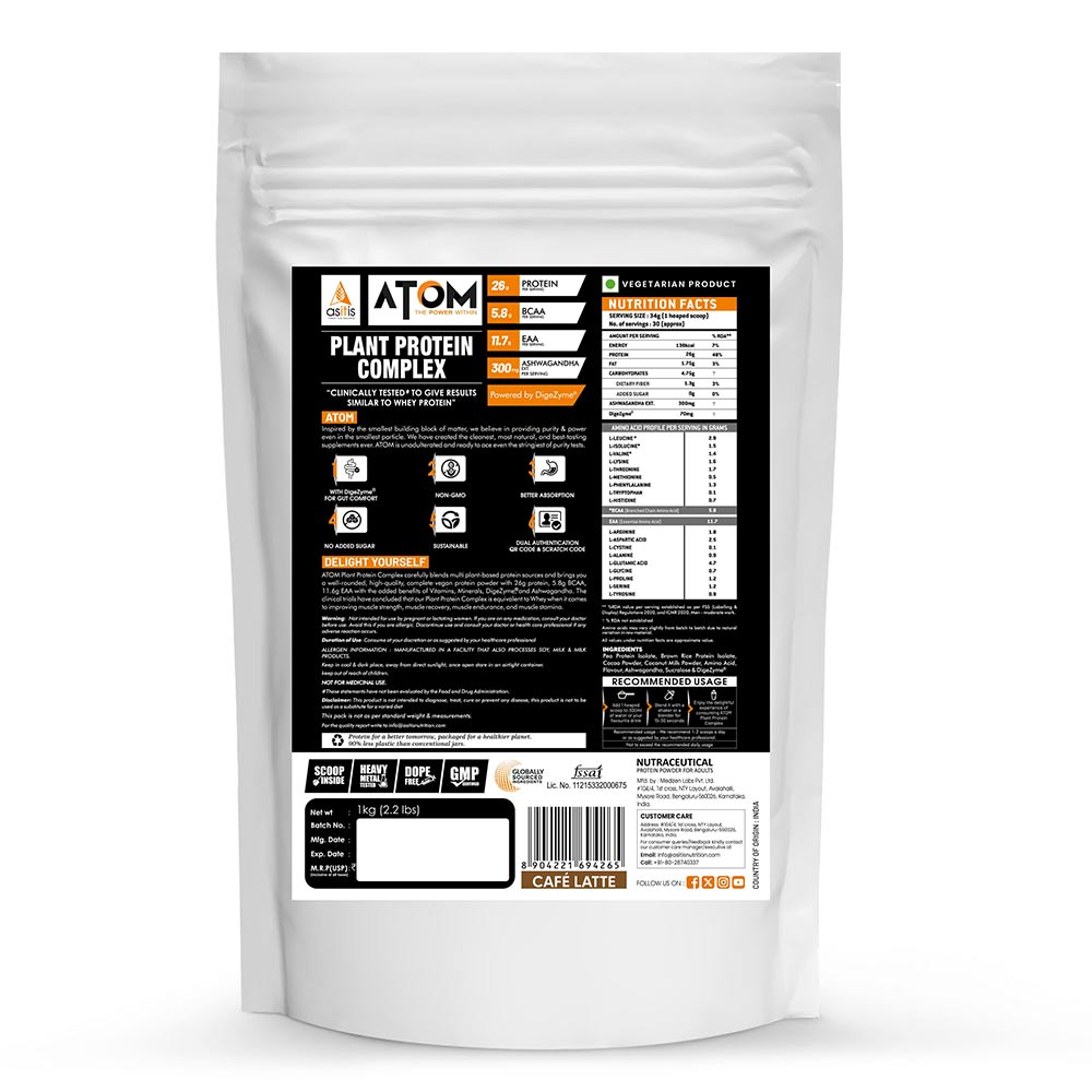 2 - AS-IT-IS Nutrition ATOM Plant Protein Complex,  2.2 lb  Cafe Latte 