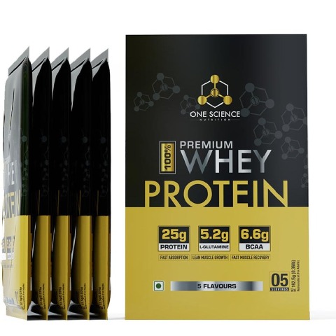 1 - One Science 100% Premium Whey Protein,  5 sachets/pack  Assorted 