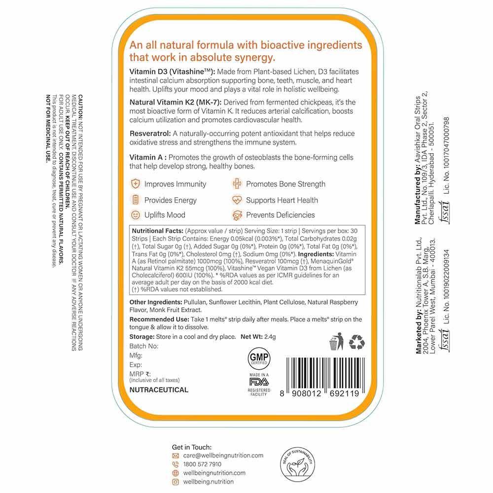 2 - Wellbeing Nutrition Melts Natural Vitamin D3+K2,  30 Piece(s)/Pack  Wild Raspberry 