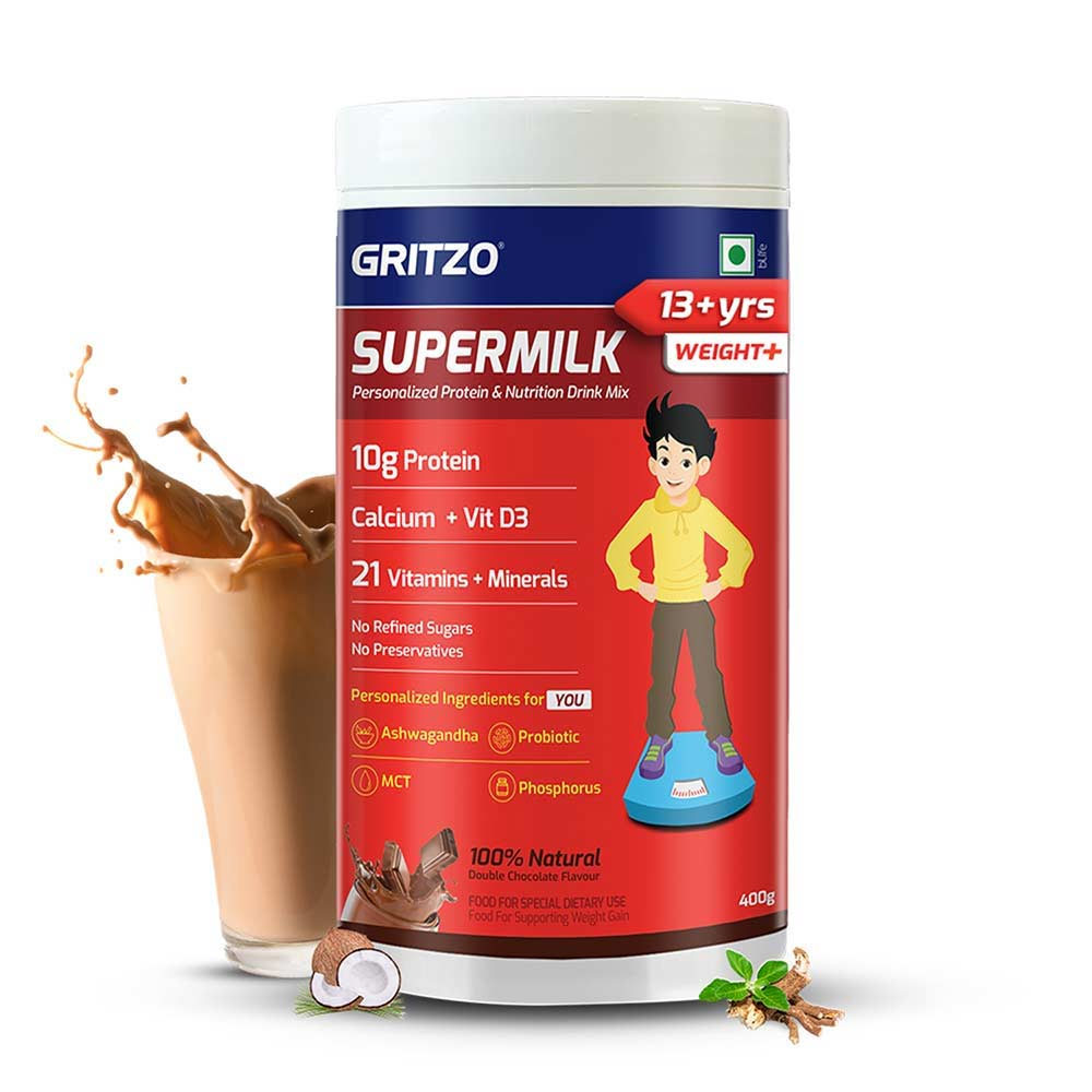 1 - Gritzo Supermilk Personalized Protein & Nutrition Drink 13+yrs Boys Weight + OP, 400 g Double Chocolate