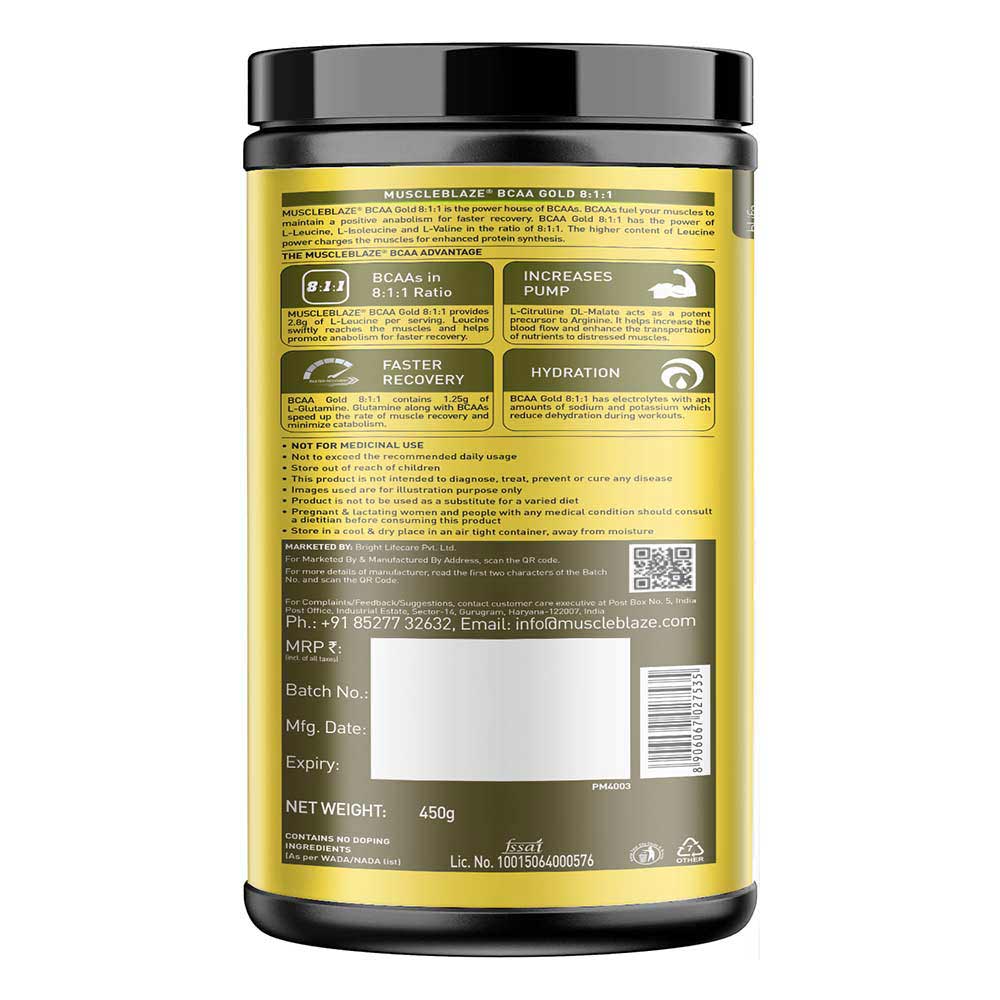 3 - MuscleBlaze BCAA Gold 8:1:1, 0.99 lb 30 Servings Green Apple