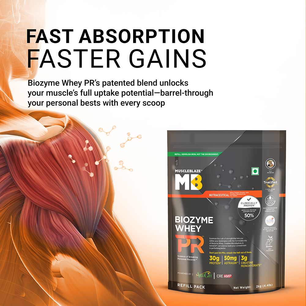 6 - MuscleBlaze Biozyme Whey PR,  4.4 lb  Refill Pouch Molten Chocolate Cake