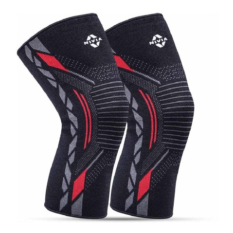1 - Nivia Knitted Knee Support for Men,  Black/Red  Medium 
