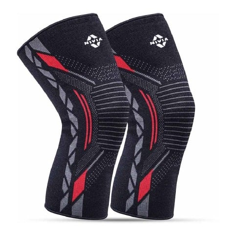 1 - Nivia Knitted Knee Support for Men,  Black/Red  Small 