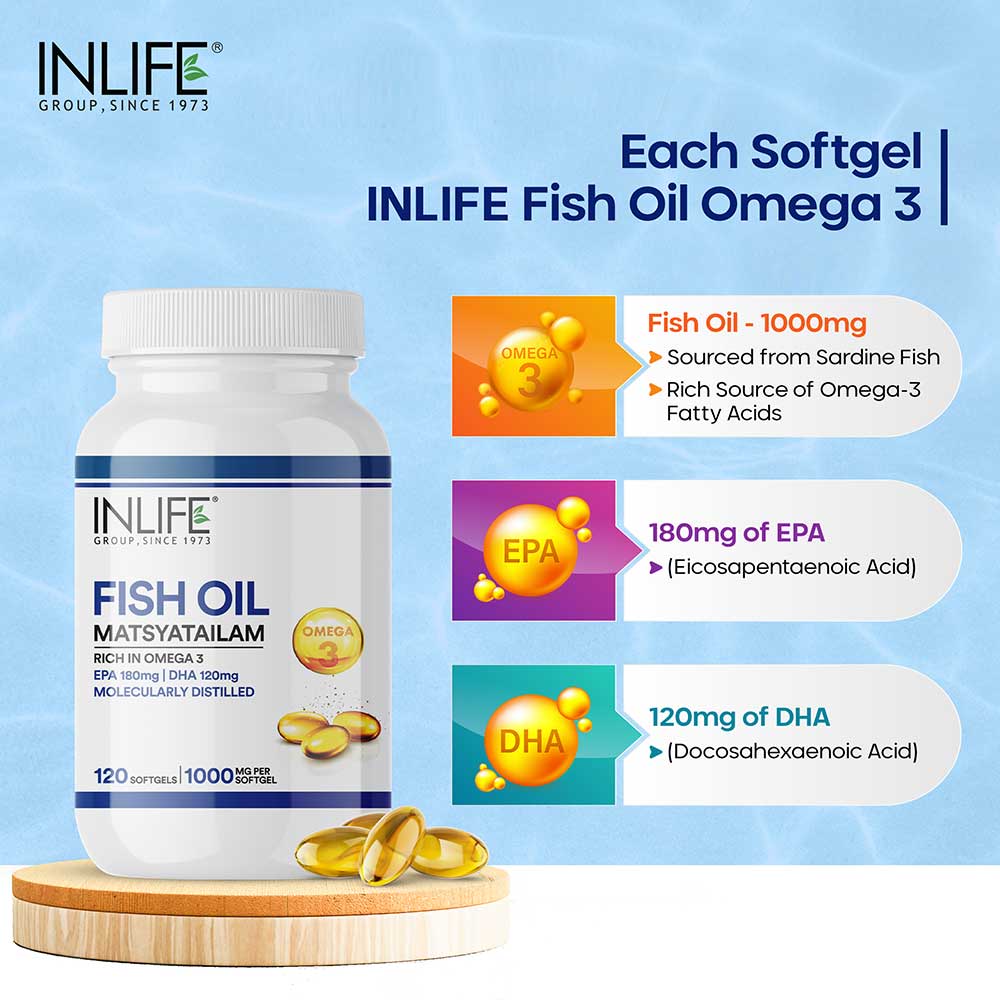 6 - INLIFE Fish Oil Omega 3 1000mg,  120 softgels 
